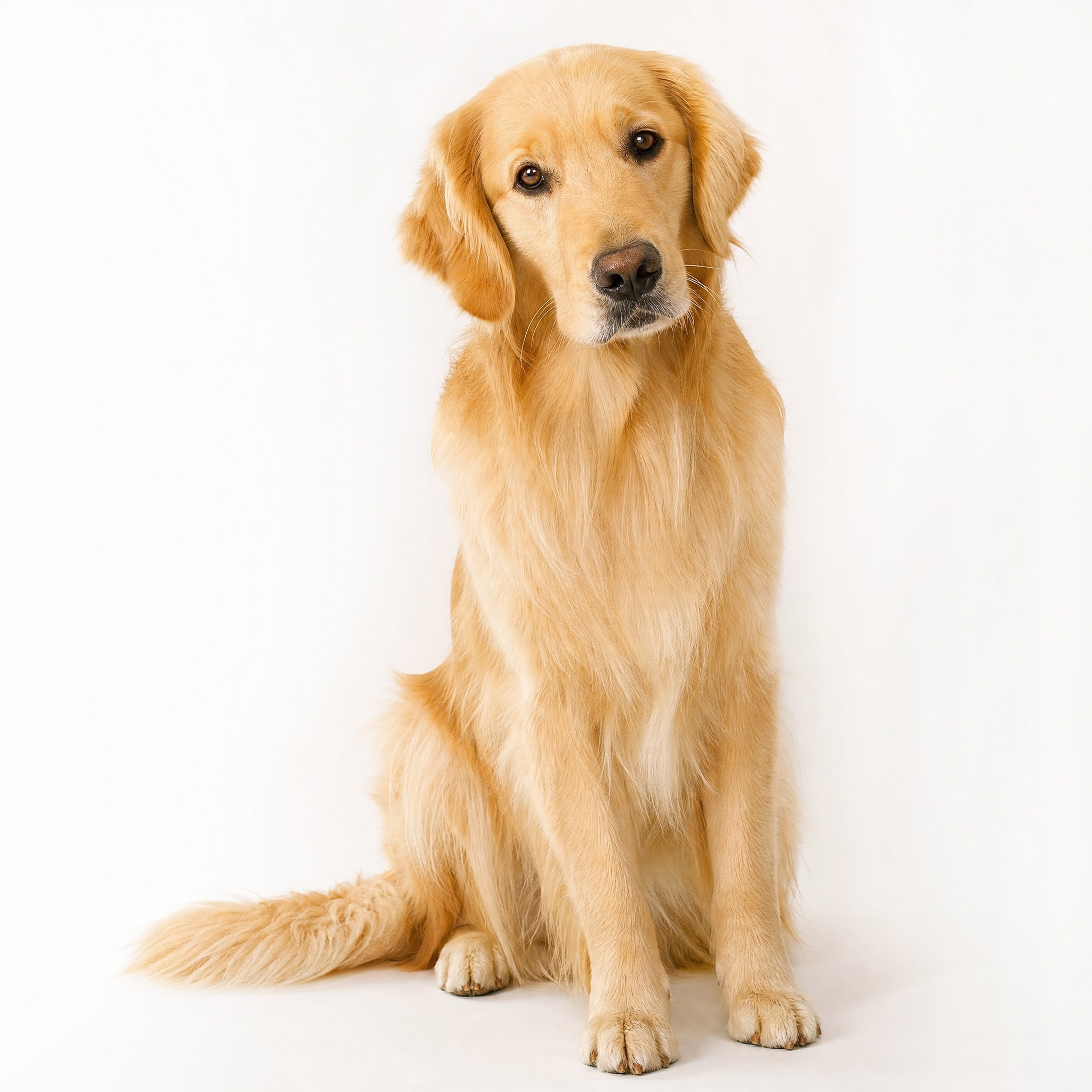 A golden retriever looking toward you